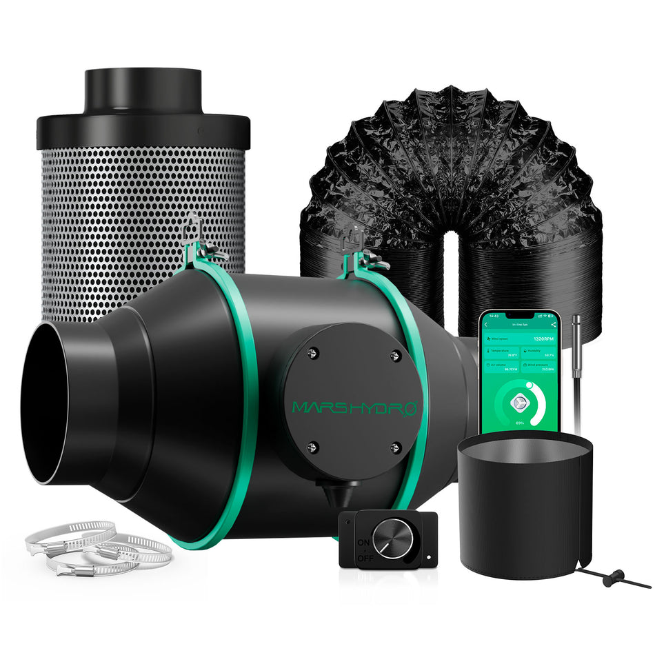 Mars Hydro iFresh 4-Zoll Smart Inline-Kanalventilator und Kohlefilter-Kombination